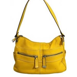 Vintage St Johns Bay Mustard Yellow Leather Shoulder Bag with Multiple Pockets